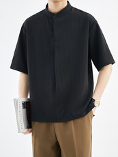 抖音夏季男士七分袖纯色冰丝衬衫男宽松衬衣A236-0855-P55，男装衬衫，电商A236