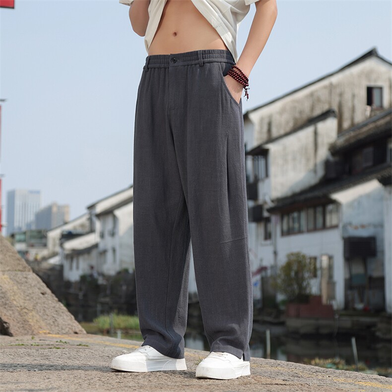 风亚麻透气休闲裤男2025春夏新款直筒垂感裤子2407-P65图片