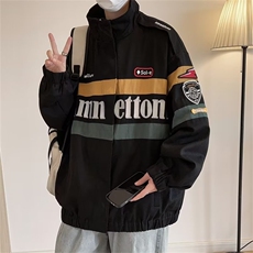 美式复古机车服外套男秋季新款高街潮牌刺绣上衣情侣宽松休闲夹克，男装夹克，星座716-4