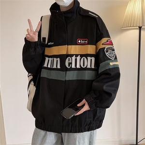 美式复古机车服外套男秋季新款高街潮牌刺绣上衣情侣宽松休闲夹克图片