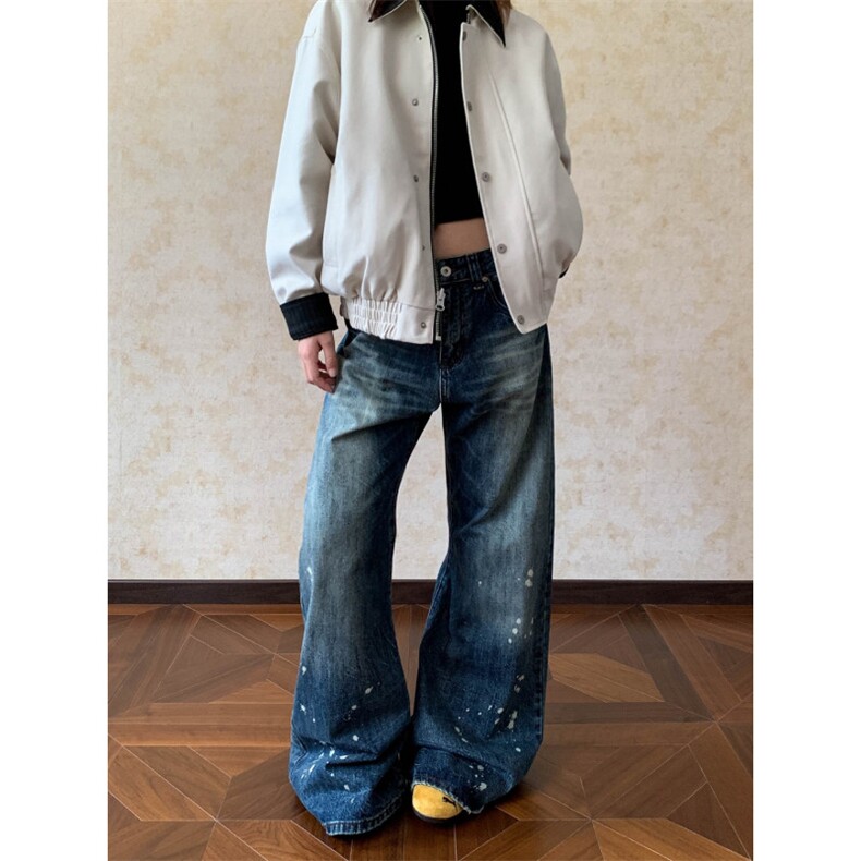 1506-1/NC11921/P56蓝色泼墨弯刀微喇牛仔裤男女cleanfit,男装牛仔裤,星座1506-1