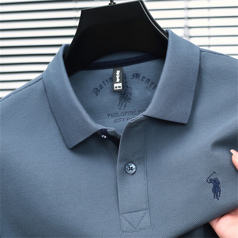 polo衫短袖男士纯色高端刺绣小马标上衣服翻领丝光棉t恤,男装Polo衫,电商B212（原钱塘6029）
