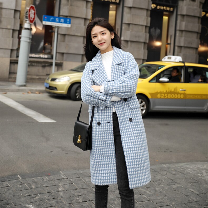 水貂绒外套女中长款韩版新款2021年秋冬修身纯色显瘦,女装毛呢外套,辉之琳