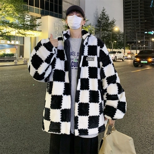 2022棉衣棉服冬季复古棋盘格棉袄宽松加厚学生外套W6107-P65图片