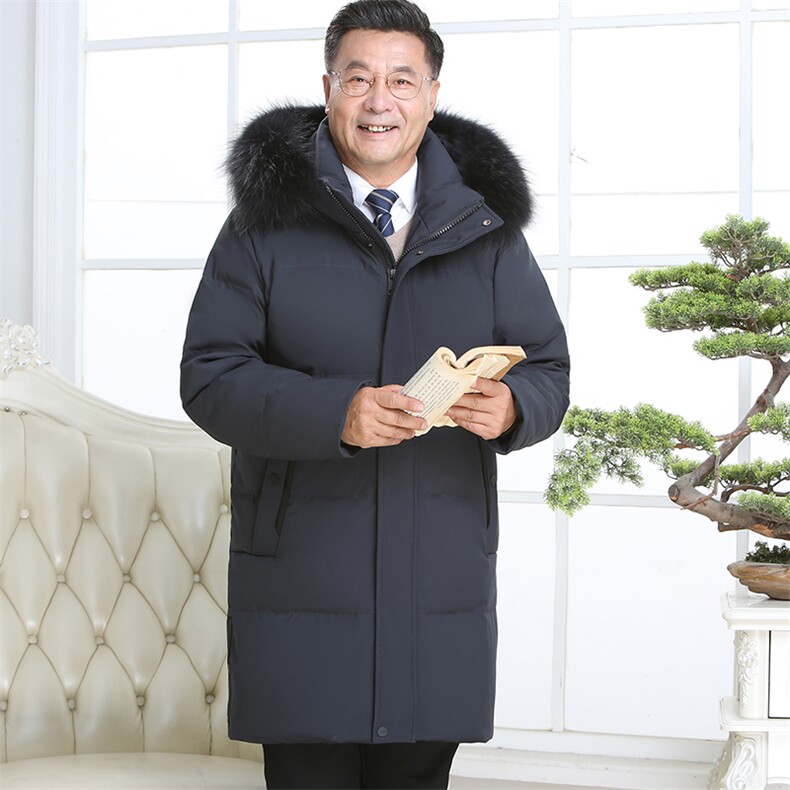 2025年中老年男士羽绒服大毛领中长加厚保暖外套爸爸装YR09-P230,男装羽绒服,星座1210A