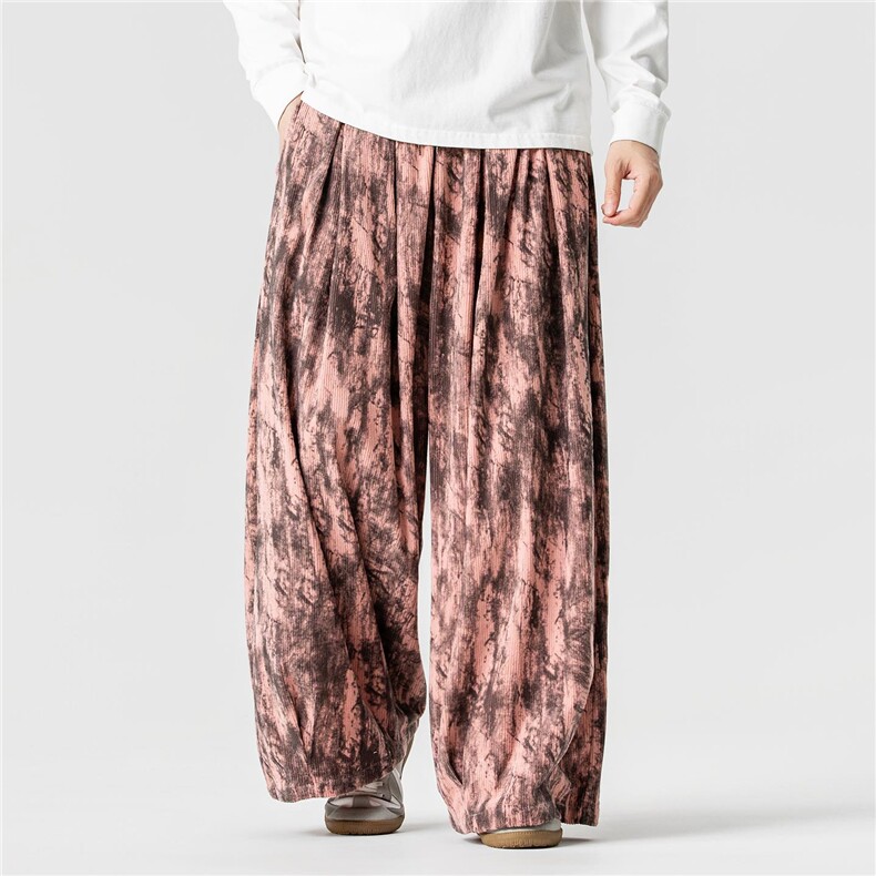 秋冬新款大码日系宽松阔腿裤扎染风灯芯绒裤男女潮K315/P65，男装休闲裤，钱塘713