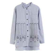 排多扣POLO领条纹2021年秋季时尚百搭潮流韩版显瘦，女装衬衫，丽影随形