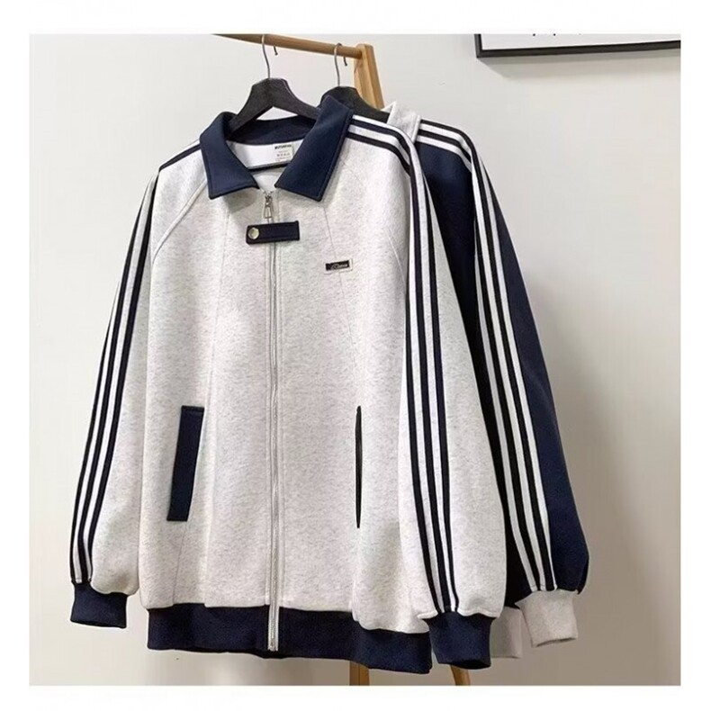 美式拼接运动夹克男生秋冬加绒三条杠开衫卫衣潮牌翻领棒球服外套,男装夹克,星座1013-1