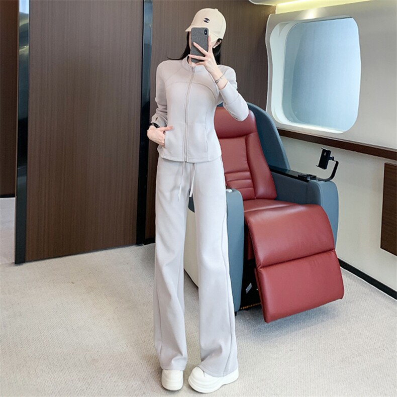 高级感拉链开衫立领卫衣阔腿裤两件套潮流,女装套装/套裙,江南