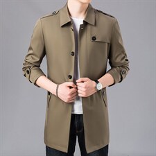 2023新款风衣男士春秋季中年外套爸爸宽松秋免烫中长款上衣，男装风衣，电商B212（原钱塘6029）