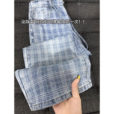 原版质量蓝格子半松紧腰微喇牛仔裤AM433P48，男装牛仔裤，星座1013-5