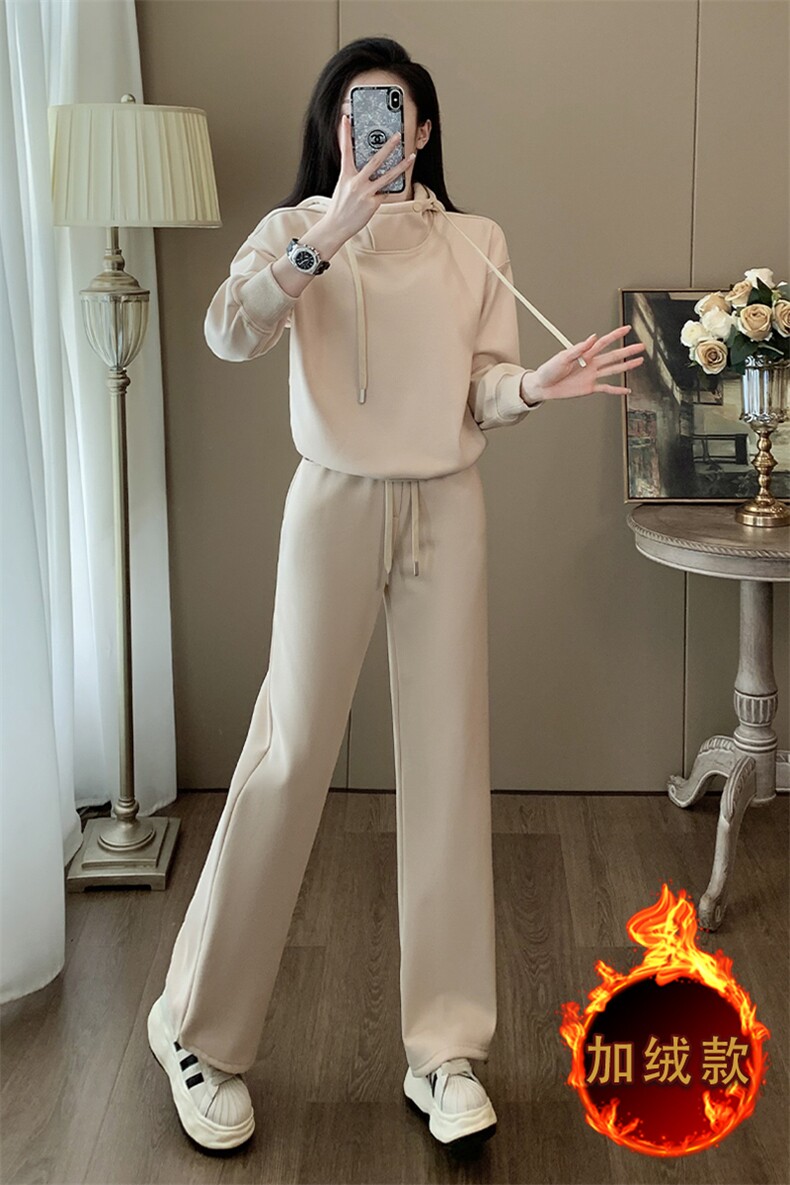 女秋冬新款高级感时尚洋气连帽卫衣卫裤两件套,女装套装/套裙,江南