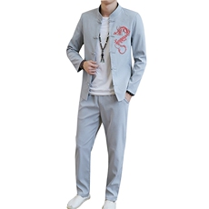 夹克套装男士修身立领一套衣服中国风刺绣休闲男两件套YK807-P100，男装夹克，星座509