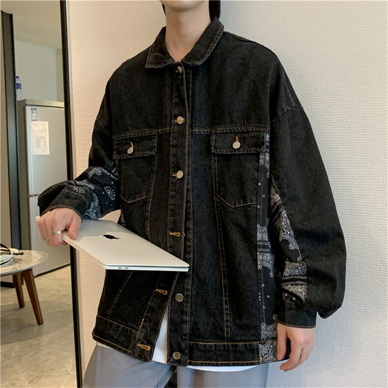 腰果花拼接牛仔春秋季宽松原宿bf复古港风情侣夹克上衣W1517-P62,男装夹克,星座512-2