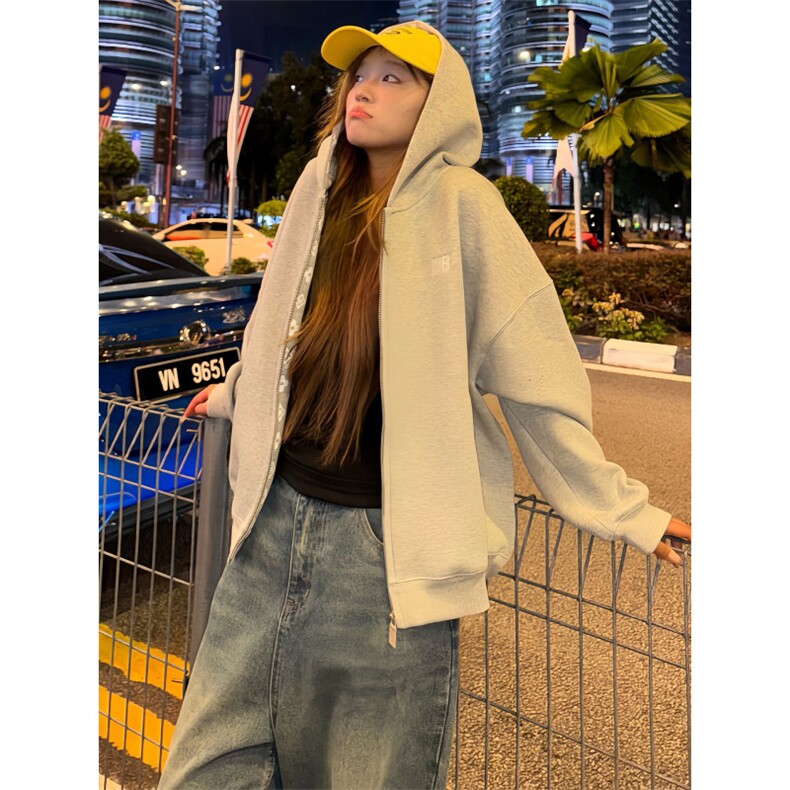 网图420克重磅印花开衫连帽情侣款卫衣外套男女秋季特P68,女装短外套,电商C306-1