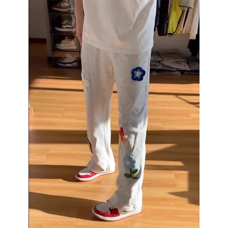 【档口现货】CXWK01HH-特P44dua同款刺绣花花卫裤花卉毛巾绣裤子,男装休闲裤,星座1007（原301D）