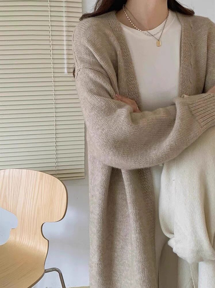 秋冬新款中长款针织开衫女过膝外搭韩版慵懒风羊毛毛衣厚外套,女装羊毛衫,思途羊绒