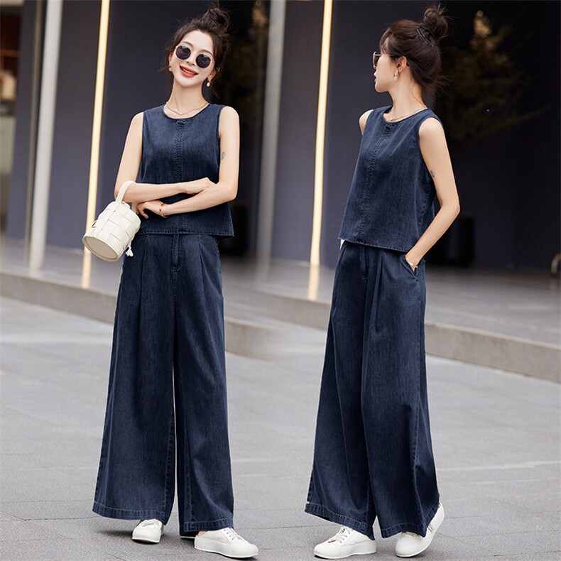 时尚蕾丝花边牛仔套装女2025春季新款超火穿搭短外套阔腿裤两件套，女装套装/套裙，悠米