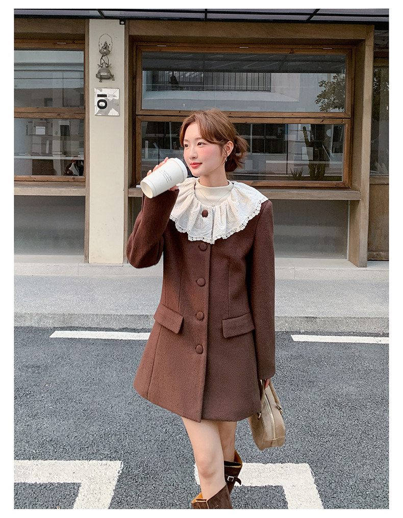 咖色时尚减龄巨好看花边领羽绒服女2025冬季新款90白鸭绒轻暖外套,女装羽绒服,2C159