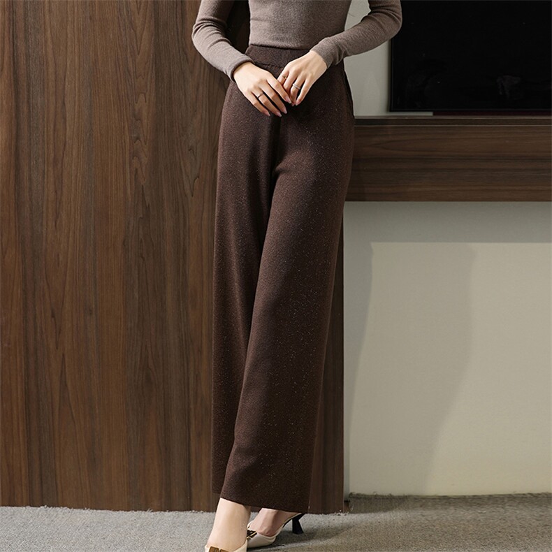 秋冬时尚新款高腰显瘦纯色简约百搭阔腿裤羊毛裤，女装休闲裤，江南羊绒