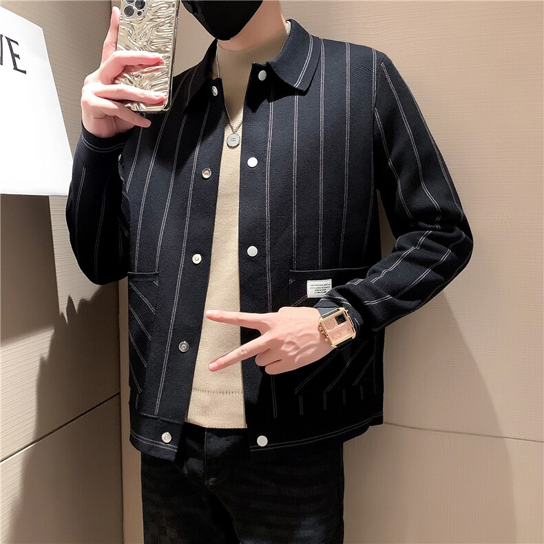 冬季早条纹针织毛衣开衫夹克外套高端休闲时尚开衫8602P145控195,男装针织衫/毛衣,星座1116A-2（原606A-1）