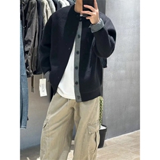 网图有货美式复古假两件针织格子开衫毛衣男女宽松外套A1076-P62，男装针织衫/毛衣，星座1505