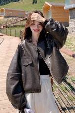 复古美拉德皮衣外套女2025秋季新款小个子设计感时尚炸街机车夹克，女装皮衣，2C215