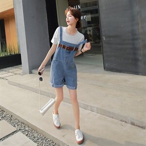 时尚高腰牛仔背带裤女夏季新款宽松显瘦百搭减龄学生休闲裤图片