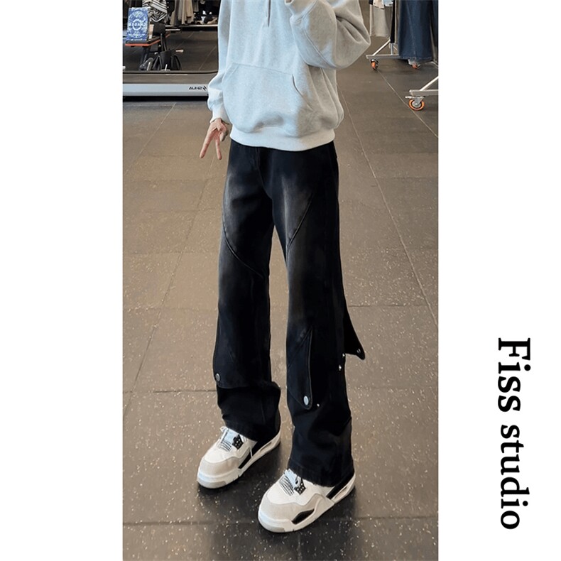 NZK70-P45美式复古直筒长裤设计感渐变高街痞帅微喇牛仔裤,男装牛仔裤,星座215-1