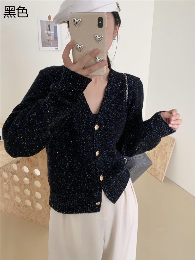 时尚百搭女士秋冬保暖加厚彩色纱外套开衫V领羊毛衫,女装羊毛衫,牧思羊