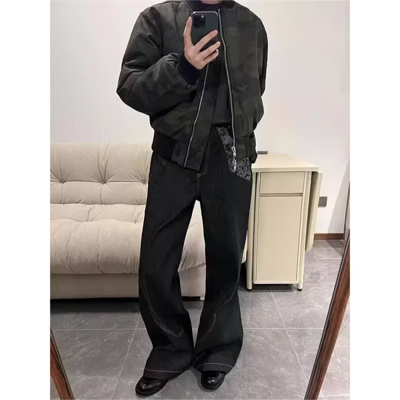 慵懒气质原宿日系百搭ins牛仔长裤时尚流行潮流文艺新款，男装休闲裤，星座516A