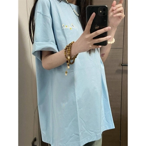 H0788-P35热熔工艺无纸屑#前后刺绣中长休闲宽松短袖T恤图片