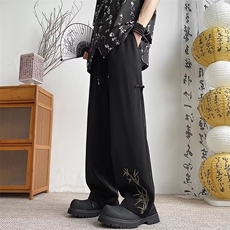 风新中式裤子女夏季刺绣冰丝休闲裤宽松黑色长裤KM679，男装休闲裤，星座1116A-1（原606A）