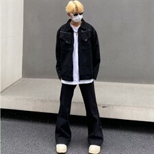 水洗弯刀直筒微喇牛仔裤美式休闲痞帅裤子阔腿裤K70556-2-P35网图，男装牛仔裤，电商B245