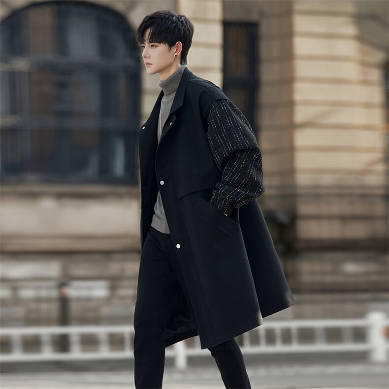 3W件大货小香风假两件毛呢男大衣男风衣男大码F115-P125外景B，男装风衣，星座401