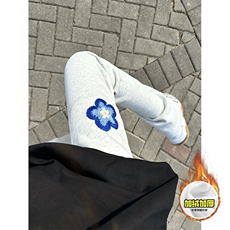 抖音得物高品质秋冬季重磅花卉刺绣潮流运动宽松加绒直筒休闲卫裤，男装休闲裤，电商A486