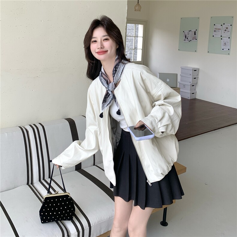 蛋白皮衣外套配丝巾披肩两个色（大货已出）2C375-603-P165-K258,女装短外套,2C375