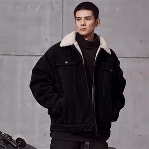现货加绒牛仔棉服男冬季棉衣外套羊羔绒翻领夹克毛领MY1089-P110图片