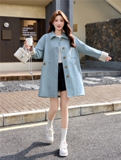 风衣女2026春新款宽松显瘦气质时尚中长款韩系单排扣洋气风衣外套，女装风衣，流量+