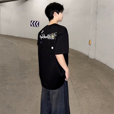 万针全刺绣工艺抖音得物高品质260克重磅纯棉双纱美式高街短袖T恤，男装T恤，电商A486