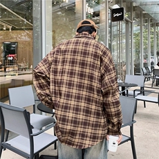 港风格子衬衫男春秋痞帅高级感长袖衬衣潮内搭秋季外套衬衫CS84，男装衬衫，星座302B