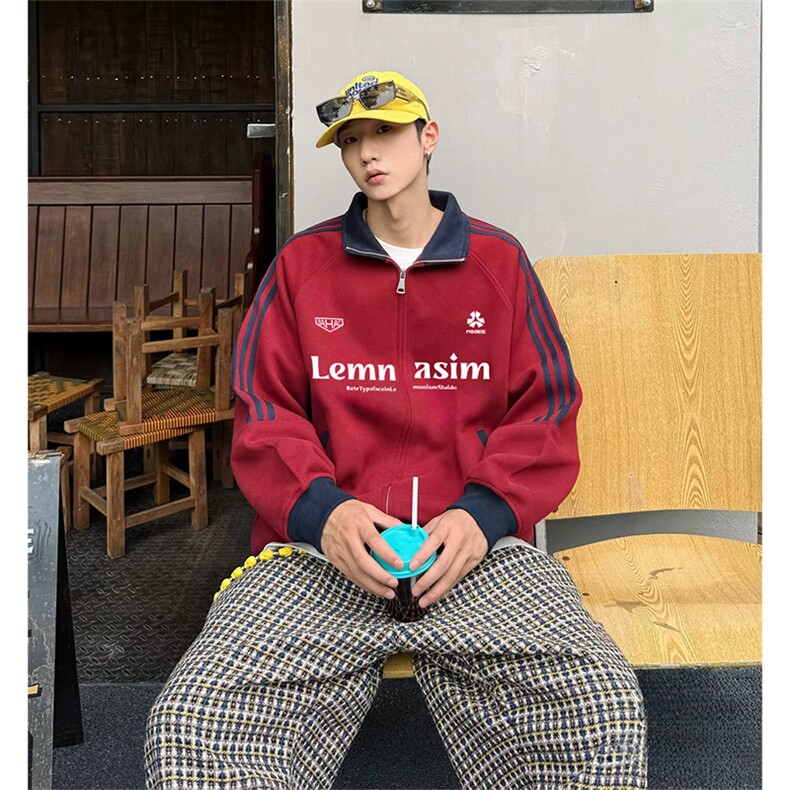 抖音得物美式高街重磅结构设计拼接织带立领印花卫衣外套ACM4202,女装短外套,电商A443