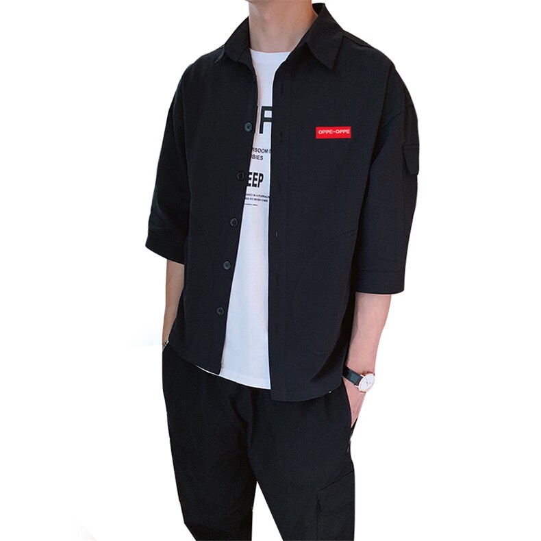 2023夏季港风男士七分袖时尚简约衬衫宽松短袖衬衣1877-P40,男装衬衫,电商A128