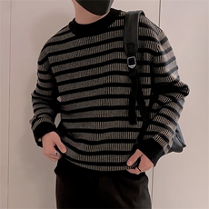 LV294/P85控115美式条纹男款针织衫毛衣冬季保暖百搭休闲打底衫黑，男装T恤，星座305B