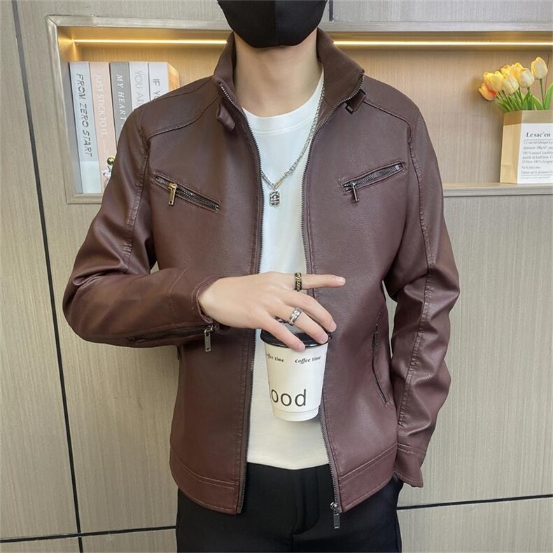 JK69-P75控108社会小伙皮衣男士外套潮牌休闲机车立领皮夹克,男装夹克,电商D310B-1