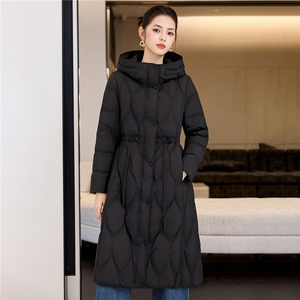 抽绳收腰羽绒服女韩版宽松休闲冬季外套显瘦简约菱格连帽棉服