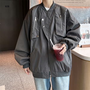 A818-P64 美式高街ins潮牌宽松工装夹克复古多口袋飞行员棒球服男图片