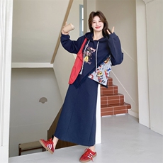 26春新款现-藏青撞色拼接流苏半身裙两件套2613-P180K288，女装套装/套裙，2B190