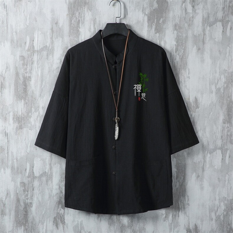 男士衬衫五分袖衬衣中袖印花立领唐装风XZ1512-241303-P35,男装衬衫,星座1512