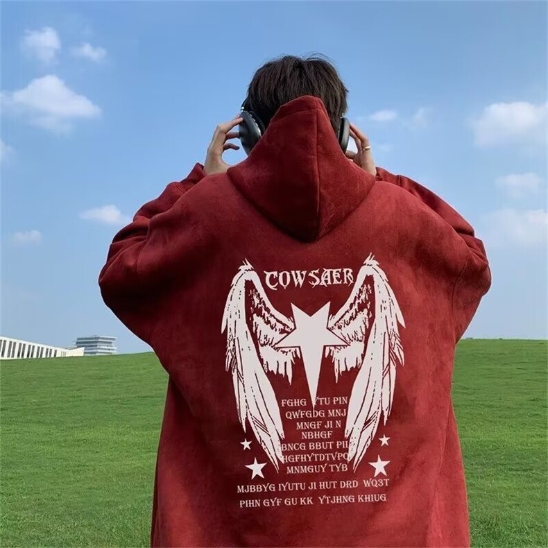E29P38潮牌男连帽卫衣宽松2024秋冬新款翅膀时髦炸街外套,女装短外套,星座512-6